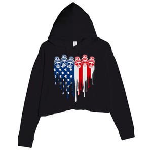 Messy Bun Skulls USA American Flag Painted Heart Crop Fleece Hoodie