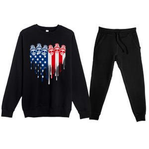 Messy Bun Skulls USA American Flag Painted Heart Premium Crewneck Sweatsuit Set