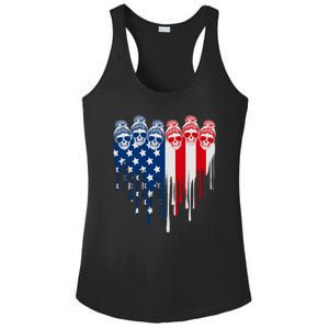 Messy Bun Skulls USA American Flag Painted Heart Ladies PosiCharge Competitor Racerback Tank