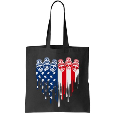 Messy Bun Skulls USA American Flag Painted Heart Bag