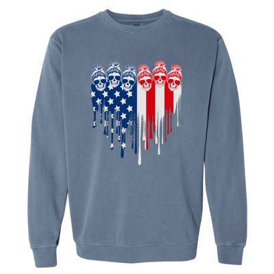 Messy Bun Skulls USA American Flag Painted Heart Garment-Dyed Sweatshirt