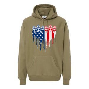 Messy Bun Skulls USA American Flag Painted Heart Premium Hoodie