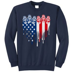 Messy Bun Skulls USA American Flag Painted Heart Sweatshirt