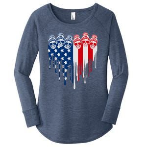 Messy Bun Skulls USA American Flag Painted Heart Women's Perfect Tri Tunic Long Sleeve Shirt