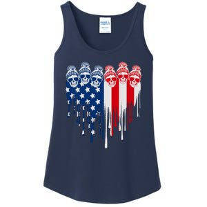 Messy Bun Skulls USA American Flag Painted Heart Ladies Essential Tank