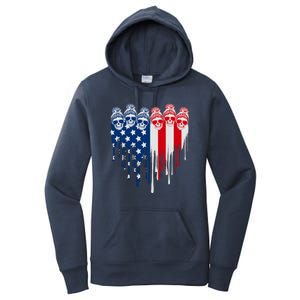 Messy Bun Skulls USA American Flag Painted Heart Women's Pullover Hoodie