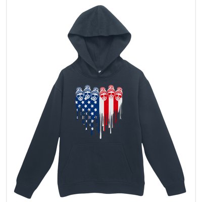 Messy Bun Skulls USA American Flag Painted Heart Urban Pullover Hoodie