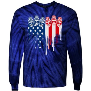 Messy Bun Skulls USA American Flag Painted Heart Tie-Dye Long Sleeve Shirt