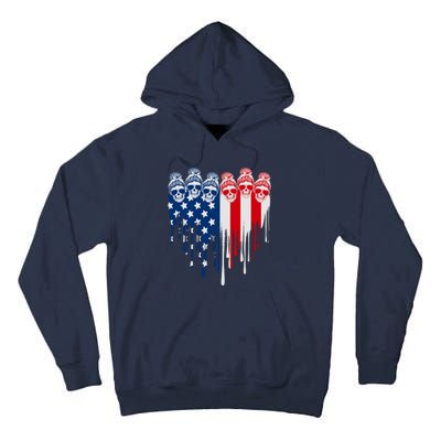 Messy Bun Skulls USA American Flag Painted Heart Tall Hoodie