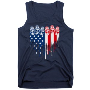 Messy Bun Skulls USA American Flag Painted Heart Tank Top