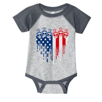 Messy Bun Skulls USA American Flag Painted Heart Infant Baby Jersey Bodysuit