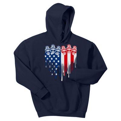 Messy Bun Skulls USA American Flag Painted Heart Kids Hoodie