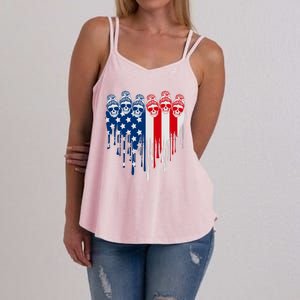 Messy Bun Skulls USA American Flag Painted Heart Women's Strappy Tank