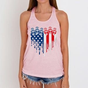 Messy Bun Skulls USA American Flag Painted Heart Women's Knotted Racerback Tank