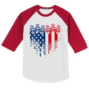 Messy Bun Skulls USA American Flag Painted Heart Kids Colorblock Raglan Jersey