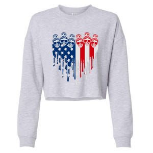 Messy Bun Skulls USA American Flag Painted Heart Cropped Pullover Crew