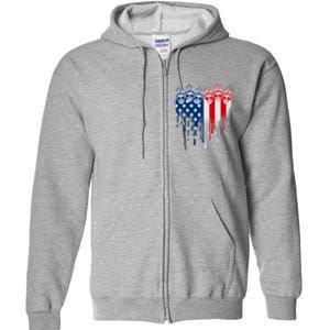 Messy Bun Skulls USA American Flag Painted Heart Full Zip Hoodie