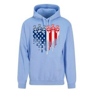 Messy Bun Skulls USA American Flag Painted Heart Unisex Surf Hoodie