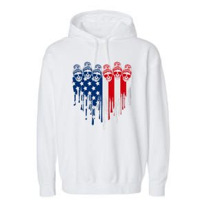 Messy Bun Skulls USA American Flag Painted Heart Garment-Dyed Fleece Hoodie