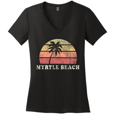 Myrtle Beach Sc Vintage 70s Retro Throwback Design Women's V-Neck T-Shirt