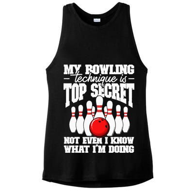 My Bowling Technique Is Top Secret Funny Bowling Bowler Ladies PosiCharge Tri-Blend Wicking Tank