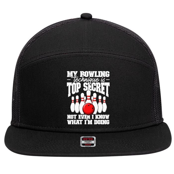My Bowling Technique Is Top Secret Funny Bowling Bowler 7 Panel Mesh Trucker Snapback Hat