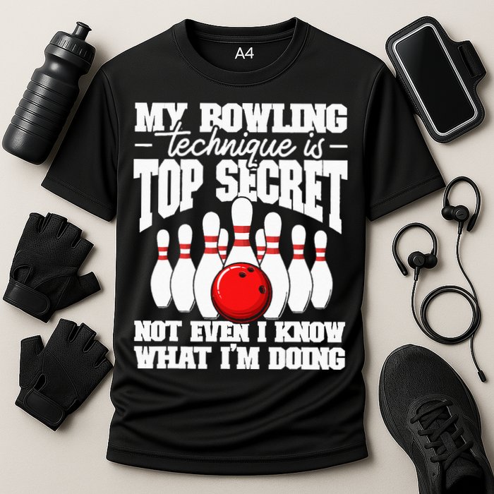 My Bowling Technique Is Top Secret Funny Bowling Bowler Performance Shirt