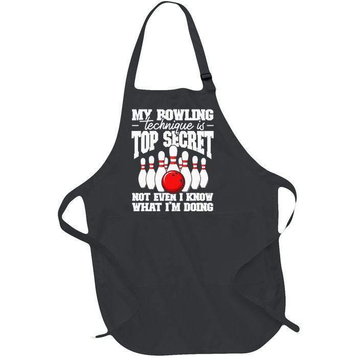 My Bowling Technique Is Top Secret Funny Bowling Bowler Full-Length Apron With Pockets