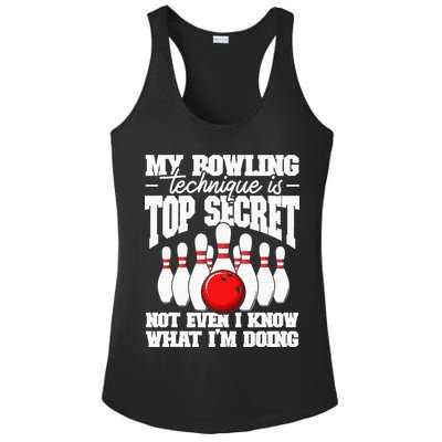 My Bowling Technique Is Top Secret Funny Bowling Bowler Ladies PosiCharge Competitor Racerback Tank