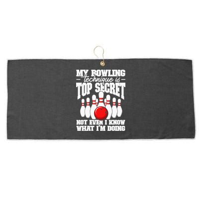 My Bowling Technique Is Top Secret Funny Bowling Bowler Large Microfiber Waffle Golf Towel