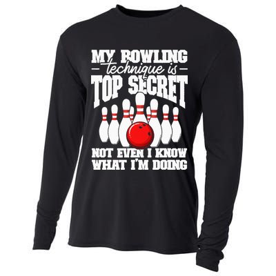 My Bowling Technique Is Top Secret Funny Bowling Bowler Cooling Performance Long Sleeve Crew