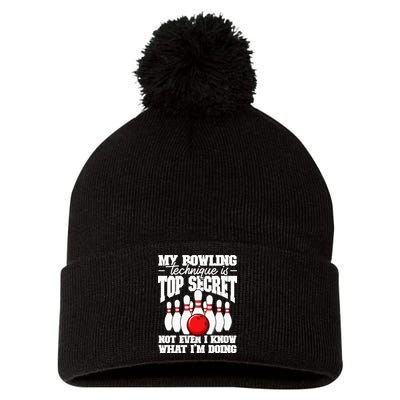 My Bowling Technique Is Top Secret Funny Bowling Bowler Pom Pom 12in Knit Beanie