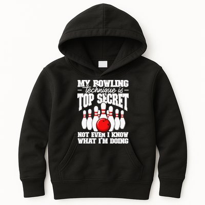 My Bowling Technique Is Top Secret Funny Bowling Bowler Kids Hoodie