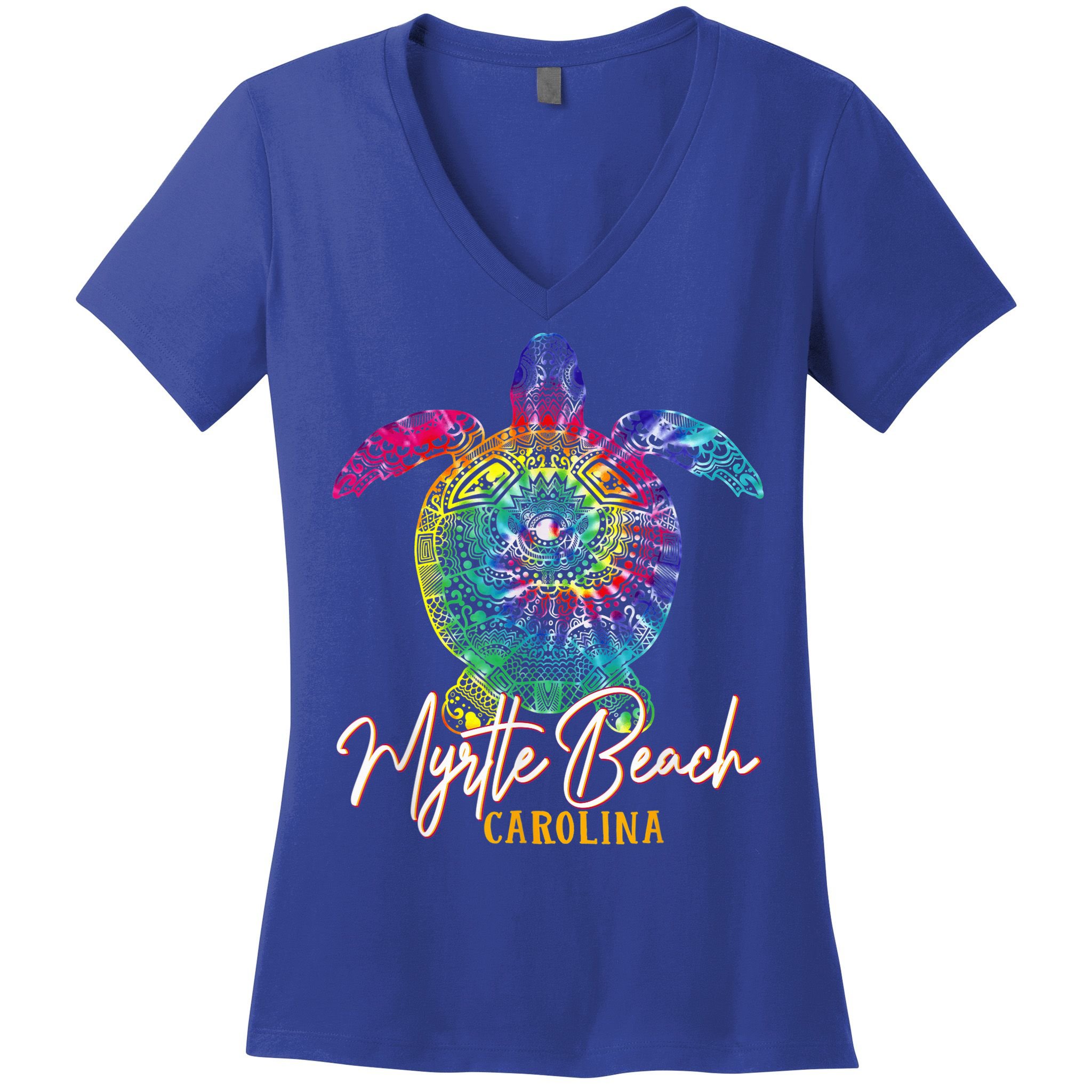 Myrtle Beach Tie Dye Sea Turtle Carolina Family Vacation Women's V-Neck T-Shirt