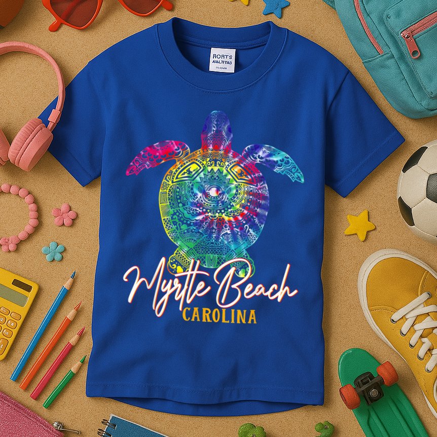 Myrtle Beach Tie Dye Sea Turtle Carolina Family Vacation Kids T-Shirt
