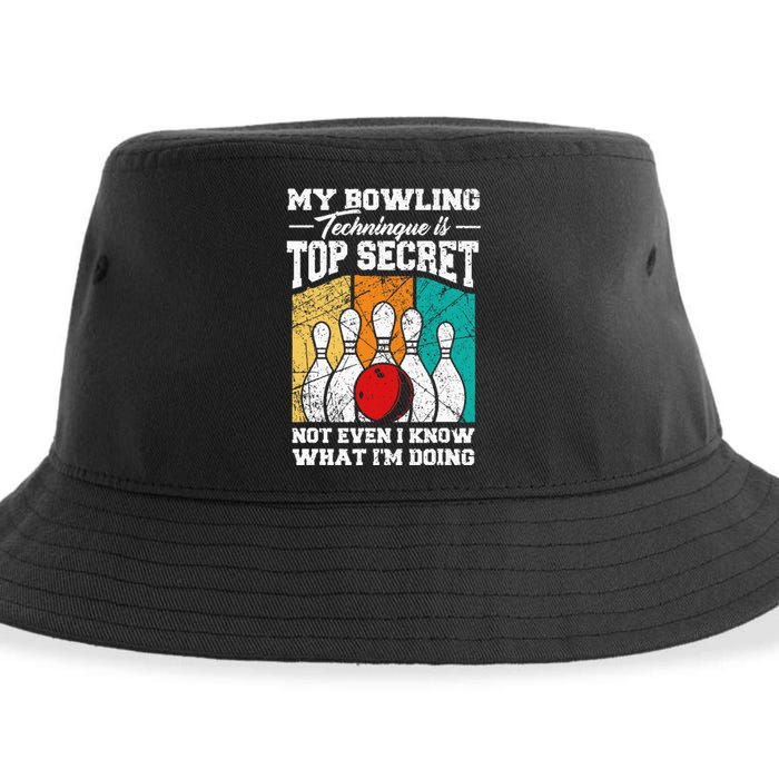 My Bowling Technique Is Top Secret Funny Bowling Bowler Sustainable Bucket Hat