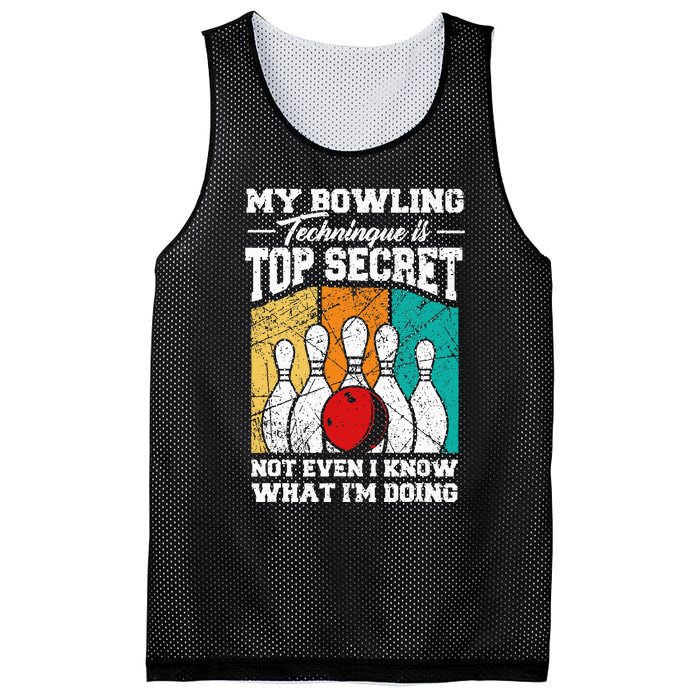 My Bowling Technique Is Top Secret Funny Bowling Bowler Mesh Reversible Basketball Jersey Tank