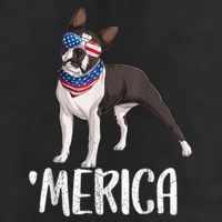 Merica Boston Terrier Dog 4th Of July American Flag 7 Panel Mesh Trucker Snapback Hat