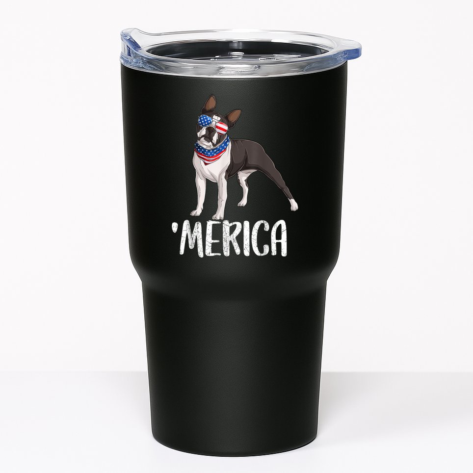 Merica Boston Terrier Dog 4th Of July American Flag Tumbler
