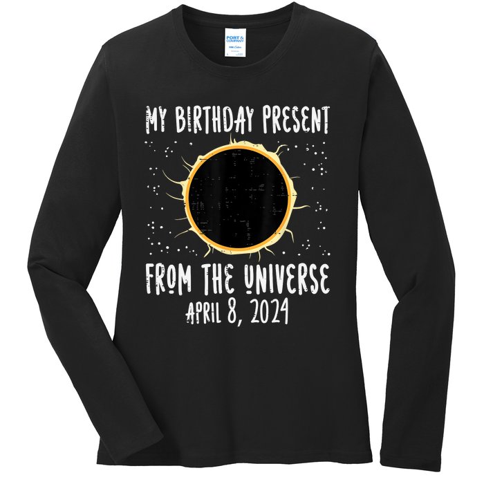 My Birthday Total Solar Eclipse 2024 April 8 Ladies Long Sleeve Shirt