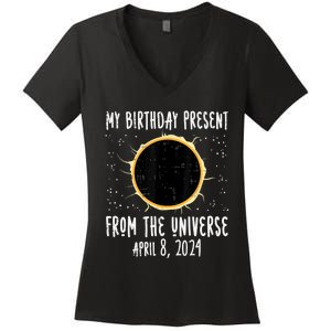 My Birthday Total Solar Eclipse 2024 April 8 Women's V-Neck T-Shirt