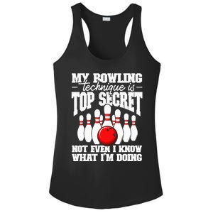 My Bowling Technique Is Top Secret Funny Bowling Bowler Ladies PosiCharge Competitor Racerback Tank