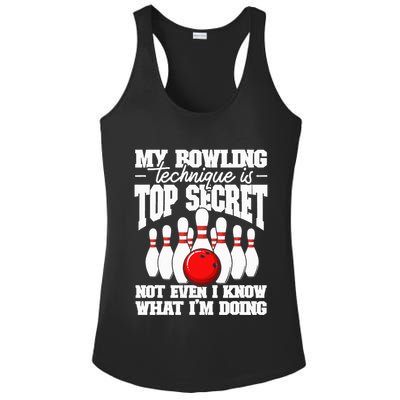 My Bowling Technique Is Top Secret Funny Bowling Bowler Ladies PosiCharge Competitor Racerback Tank