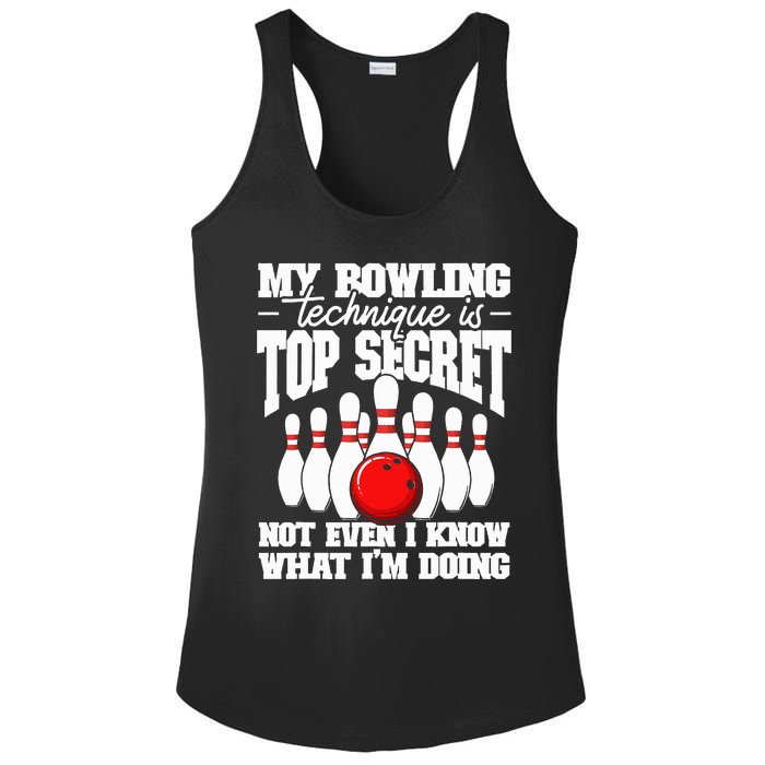 My Bowling Technique Is Top Secret Funny Bowling Bowler Ladies PosiCharge Competitor Racerback Tank