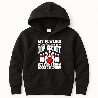 My Bowling Technique Is Top Secret Funny Bowling Bowler Kids Hoodie