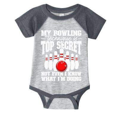 My Bowling Technique Is Top Secret Funny Bowling Bowler Infant Baby Jersey Bodysuit