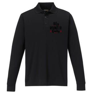 My Belongs To Daddy, Heart, Couple, Valentine White Performance Long Sleeve Polo