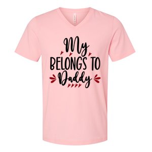 My Belongs To Daddy, Heart, Couple, Valentine White V-Neck T-Shirt