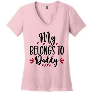 My Belongs To Daddy, Heart, Couple, Valentine White Women's V-Neck T-Shirt