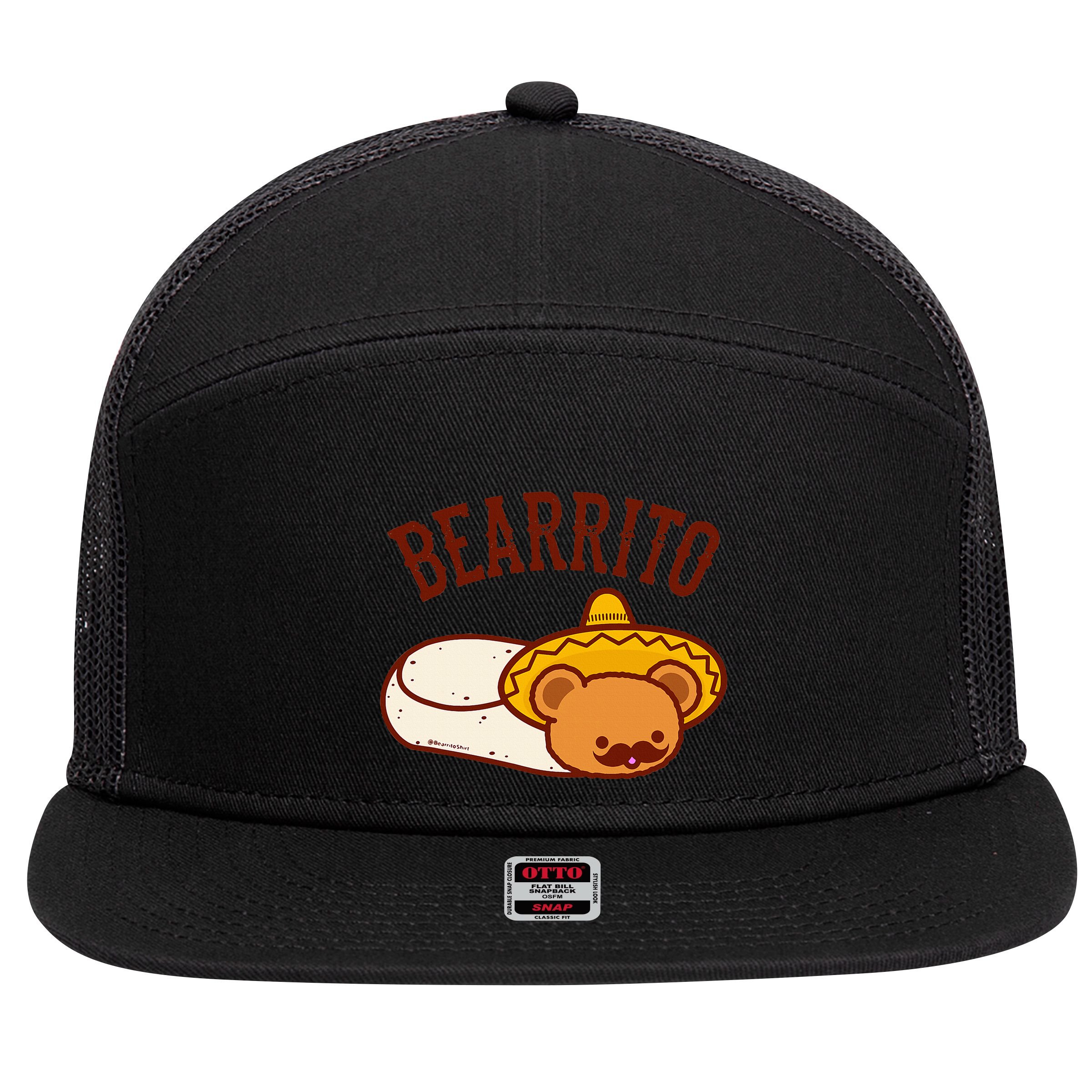 Mexican Bearrito Teddy Bear Burrito With Mustache 7 Panel Mesh Trucker Snapback Hat